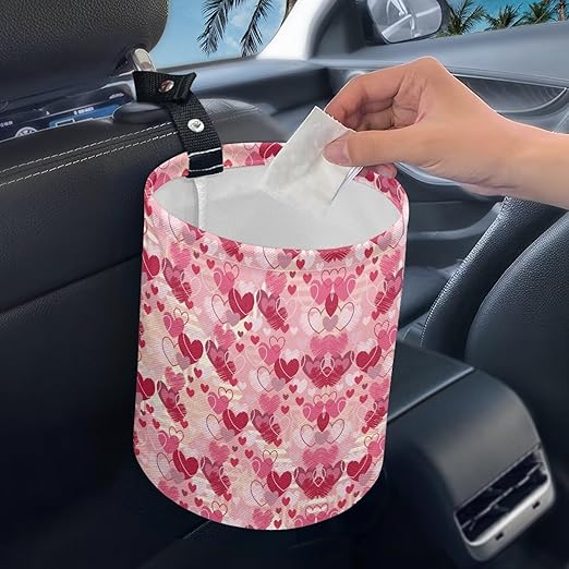 Car Trash Can Collapsible Auto Waste Basket Container with Adjustable Strap Waterproof Auto Storage Box Travel Accessories, Orange Hippie