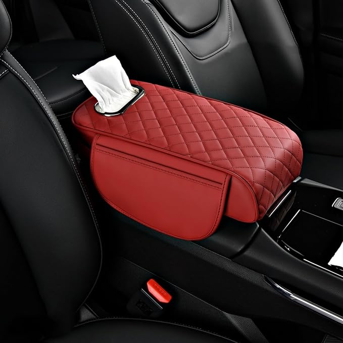 Car Armrest Pad for Toyota 4Runner 2000–2025, Center Console Cover with Memory Foam Cushion, Anti-Slip Protector, Arm Rest Cushion Car Interior Accessories,C Red