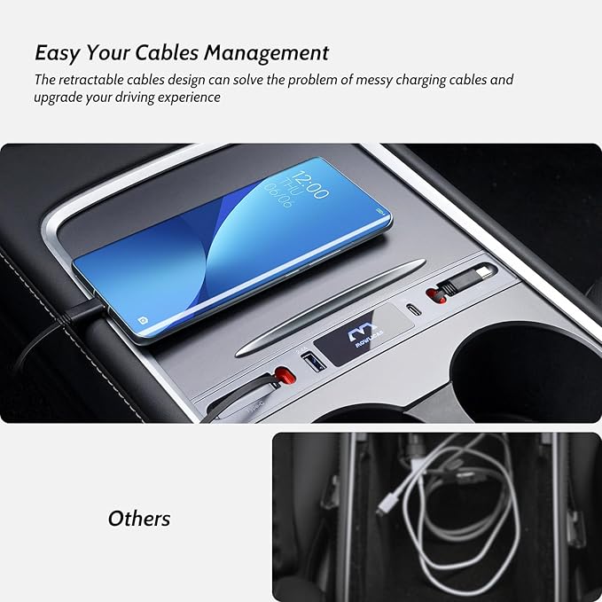 2 USB C Charging Hub for Tesla (White), Retractable 27W Fast Charger for iPhone 15 is Necessary Tesla Tesla Model 3/Y Accessories (2024-2021) but not Highland or Juniper Compatible