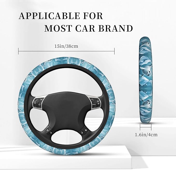 Cute Harp Seal Universal Fit Steering Wheel Cover for Car, Truck, and SUV, Durable Steering Wheel Protection