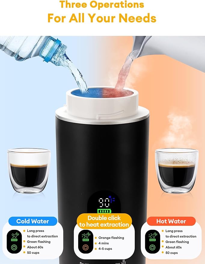 3 in1 Portable Espresso Machine with LED Display,20 Bar Pressure,Real-Time Temp&Battery Indicator,Portable Coffee Maker Compatible with Ground Coffee & Capsules, for Travel,Home & Office