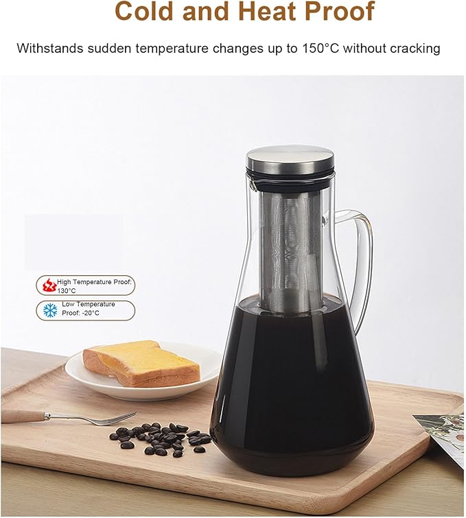 MAVIS LAVEN Cold Brew Coffee Maker, Thickened Borosilicate Glass Pitcher with 304 Stainless Steel Filter and Airtight Sealing, for Iced Tea Hot Tea Fruit Drinks (1600ML)