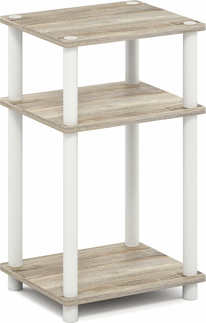 Furinno Turn-N-Tube Side Table, 3-Tier End Table with Open Shelf, Toolless Assembly Night Stand, Bedside Table, for Living Room, Bedroom, Light Oak