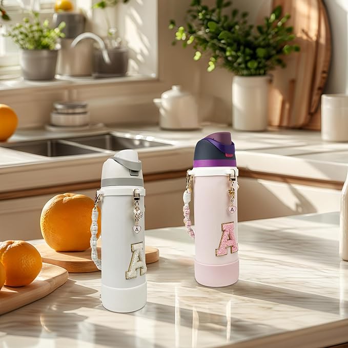 SITKOL Silicone Boot Cute Monogram Set Compatible with Owala Water Bottle 24 oz, 32 oz, 40 oz - Perfect Letter Owala Accessories for Owala Tumbler, Owala Free Sip, Pink Owala, Black Owala