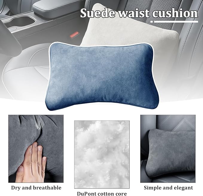 Car Lumbar Support Pillow, Suede Leather Vehicle Driving Seat Lumbar Support Pillow for Lower Back Pain Relief, Auto Interior Back Cushion Pad, Universal for SUV Sedan Truck (Ammonia Blue)