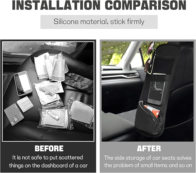 Hovom Car Seat Storage Hanging Bag, Multi-Pocket Car Seat Side Organizer, Multifunctional Mesh Pocket Auto Front Seat Organizer for Phone Wallet Glasses, Universal Car Accessories (Black, 1PCS)