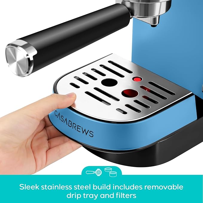 CASABREWS CM5418 Espresso Machine 20 Bar, Stainless Steel Espresso Maker with Milk Frother Steam Wand, Professional Coffee Machine with 34oz Removable Water Tank, Gift for Him, Gift for Friend, Blue