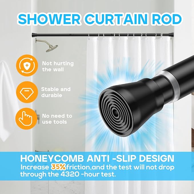 AIZESI Spring Tension Rods Adjustable Tension Curtain Rod Small Tension Rod No Drilling Expandable Spring Loaded Curtain Tension Rod?Black,45" to 77"-2Pcs)