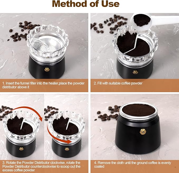 Moka Pot Dosing Funnel Transparent Mocha Dispenser Precise Volume Control Perfect Extraction Ratio for 6 Cup Aluminum Espresso Stovetop Coffeemaker-L72mm