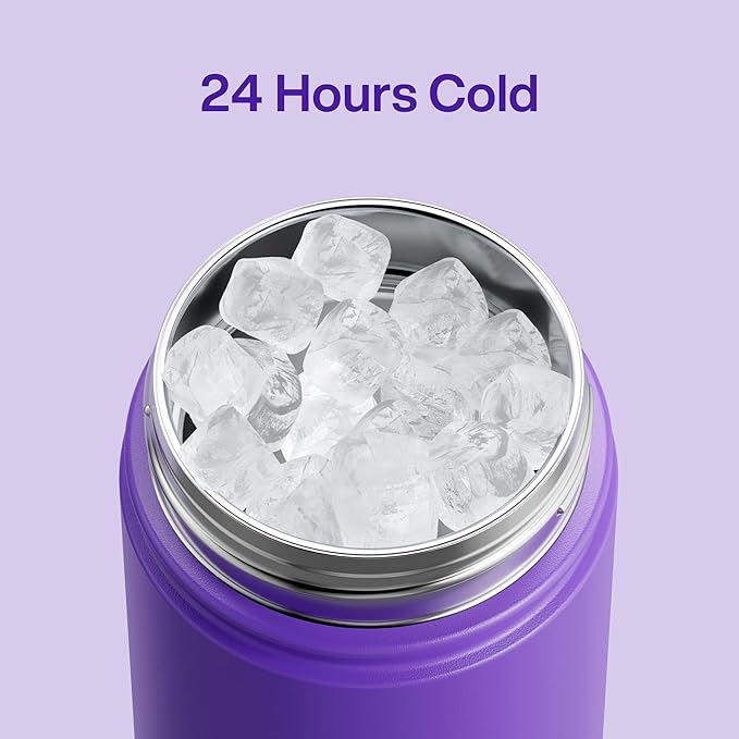 Kids Insulated Water Bottle with Straw - 12oz Stainless Steel Water Bottle with Dual Spouts, Leak-Proof, BPA-Free, Double Wall Vacuum Keeps Cold for 24 Hours for Sports, Travel, School (Violet)