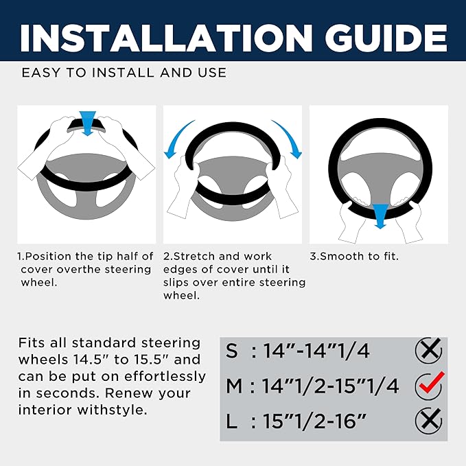 PIC AUTO Massage Steering Wheel Cover, Black Football Pattern Material Spliced Leather Car Steering Wheel Protector, Car Interior Accessories, Universal Fit 14.5"-15.5" for Cars, Trucks, Van, SUV