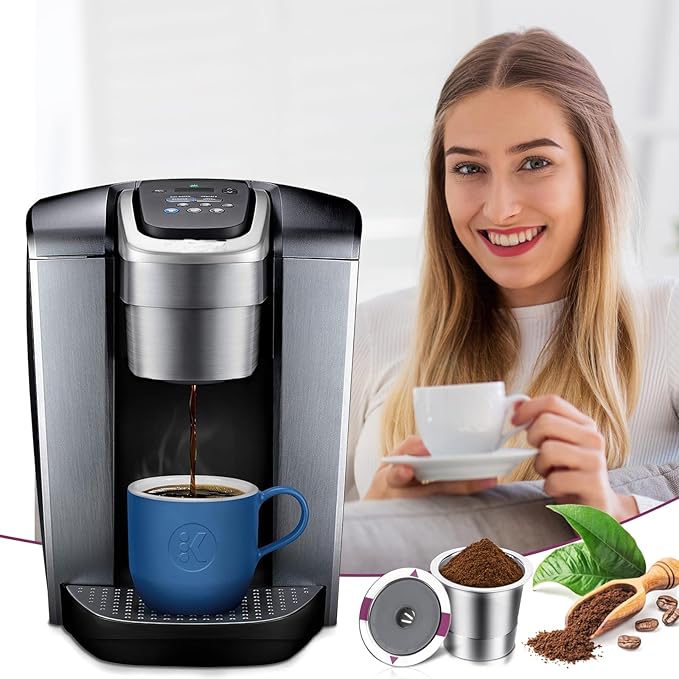 Reusable K Cups, Universal stainless steel Reusable Coffee Pods, Refillable Single K Cups for K 2.0 and 1.0 Coffee Makers (２－PACK)