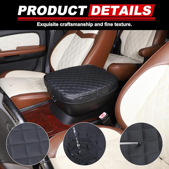 Center Console Armrest Cover Compatible with Cadillac Escalade 2007-2014 Accessories, Leather Armrest Lid Cushion Pad, Armrest Seat Box Cover Mat for Escalade