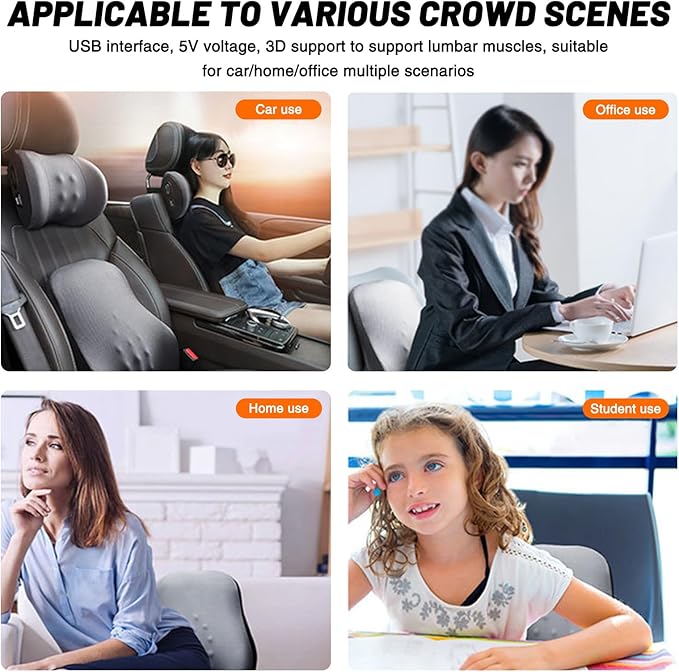 car headrest Pillow,Heat up Vibration Massage Neck Pillow,Memory Cotton Pillow,Neck Support for Office Chair,car seat Neck Pillow,Suitable for Driving, Home, Office Black