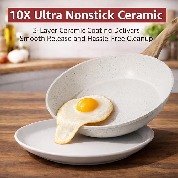 24Pcs Pots and Pans Set Non Stick,Ceramic Cookware Set with Titanium-Reinforced Nonstick Coating,Long-Lasting,PFAS-Free,Induction Compatible,Full Kitchen Set with 3 Stock Pots for Family Cooking