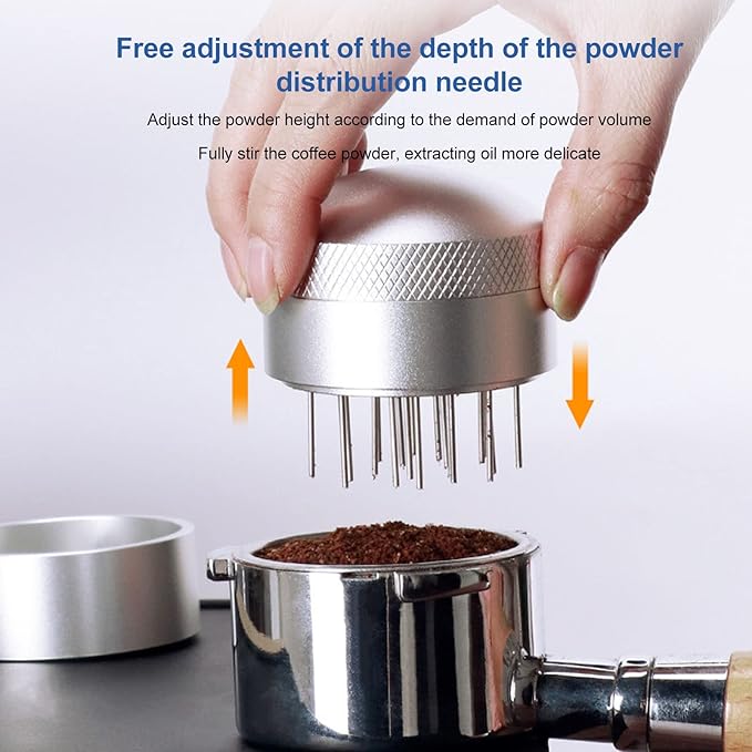 Espresso Distribution Tool 58mm with Brush Base, WDT Coffee Needle Distributor and Stirrer, Stainless Steel Espresso Stirrer Tool for Barista Home Cafe Office