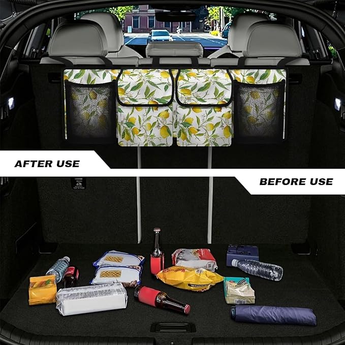 Lemon Trunk Organizer with 4 Pockets, Adjustable Car Organizers Storage Back Seat Car Organizer Machine Washable, Make The Trunk of Your Car Look Neat and Tidy