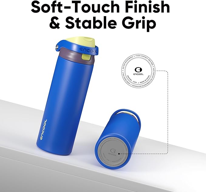 ENCOOL Leakproof Insulated Water Bottle with Straw Dual-Sip Water Bottle Bag-Safe Design for Work, Commute & Gym – Keeps Drinks Cold All Day, 18 oz, Electric Blue