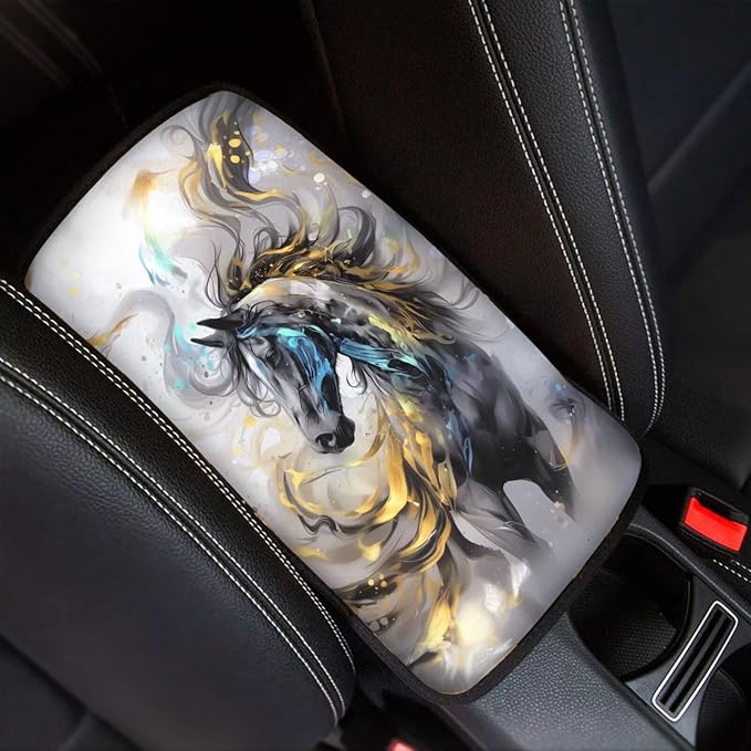 Wild Horse Car Center Console Cushion Pad Protector Arm Rest Car Comfortable Auto Fashion Auto Interior Armrest Console Accessories Fit Most Cars, Truck, SUV, or Van