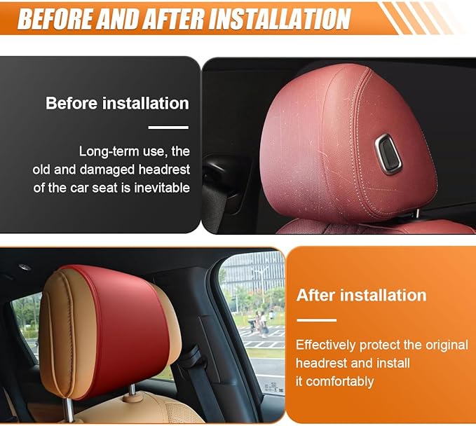 2PCS Car Headrest Covers for Back Seat, Leather Dirt-Proof Car Seat Head Rest Protector with Pocket, All Season Universal Auto Interior Decoration Headrest Organizer for Phone, Key (Wine Red)