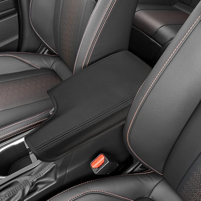 INTGET Car Center Console Armrest Cover for 2021 2022 2023 Subaru Crosstrek 2018 2019 2020/Impreza Accessories 2017-2023 Leather Arm Rest Box Lid Middle Console Cover Seat Protector (Black Stitches)