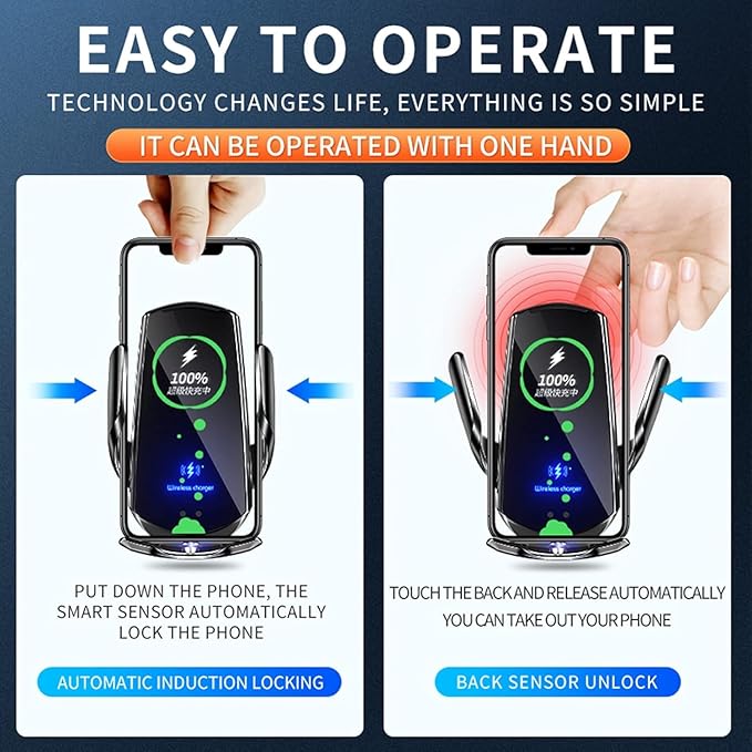 Wireless Car Charger Mount Automotive Electric Induction 15W Wireless Charger Car Auto Clamping Car Phone Holder Mount Wireless Charging Mount Vent Phone Holde Compatible with Android (Silver)