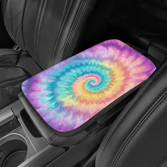 Pink Purple Tie Dye Center Console Cover Pad Car Spiral Blue Orange Armrest Box Mat Truck Comfort Memory Foam Arm Rest Cushion Car Accessories Universal Fit 13x8 Inch