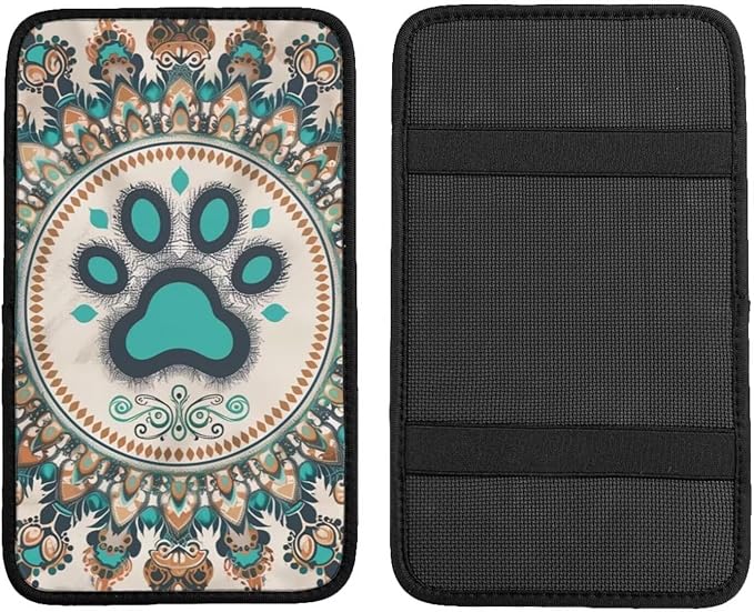 Paws Car Armrest Covers Dog Paw Cloth Fabric Armrest Protectors Footprint Pet Center Console Lid Cover Vintage Style Universal Accessories for Sedans, SUV, Truck and Van, Sage Green
