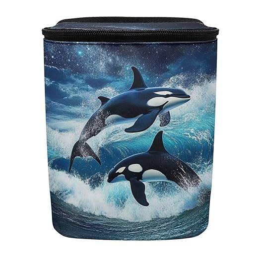DISNIMO Ocean Killer Whale Hanging Car Trash Can Black Car Garbage Storage Bag with Lid Auto Rubbish Bin Leak-Proof Cars Trash Can Portable Organizer for Men Women Keeps Clean