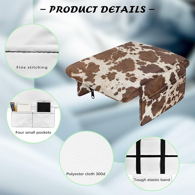 Wanyint Brown Beige Cow Print Car Center Console Pad Comfortable Armrest Box Protector Soft Hand Rest Pillow for Car Seat Organizer Arm Rest Cushion Protective Cover Automobile Decor