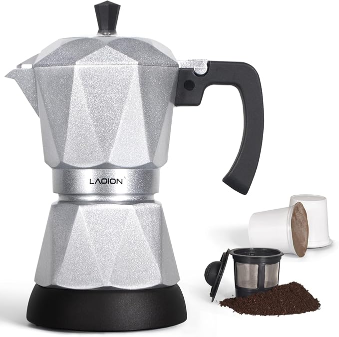 Single Serve Coffee Maker for K Cup & Ground Coffee, Electric Espresso Coffee Maker, Portable Cafeteras Electricas Modernas, Electric Moka Pot with Detachable Base & Overheat Protection (150ml)