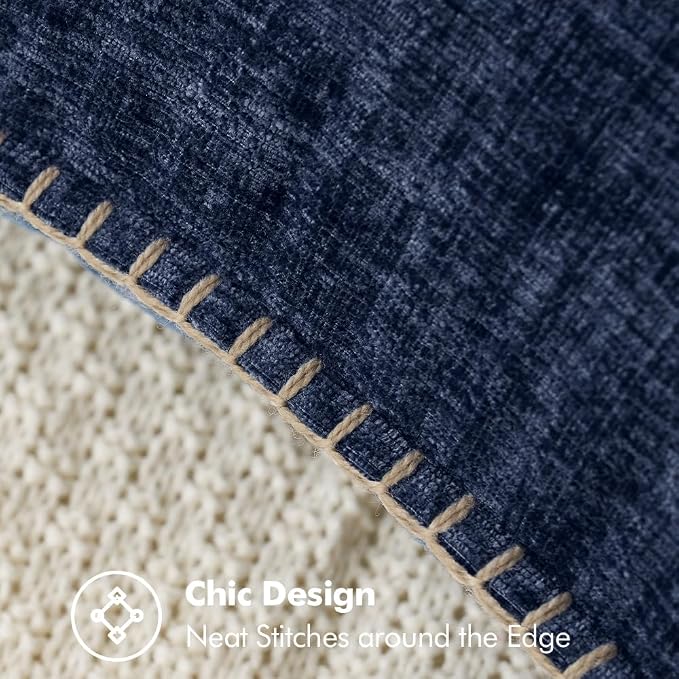 MIULEE Pack of 2 Euro Sham Pillow Covers 24x24 Inch Navy Blue Farmhouse Decorative Throw Pillow Covers with Stitched Edge Soft Chenille Solid Dyed Pillow Covers for Bed Sofa Couch Living Room