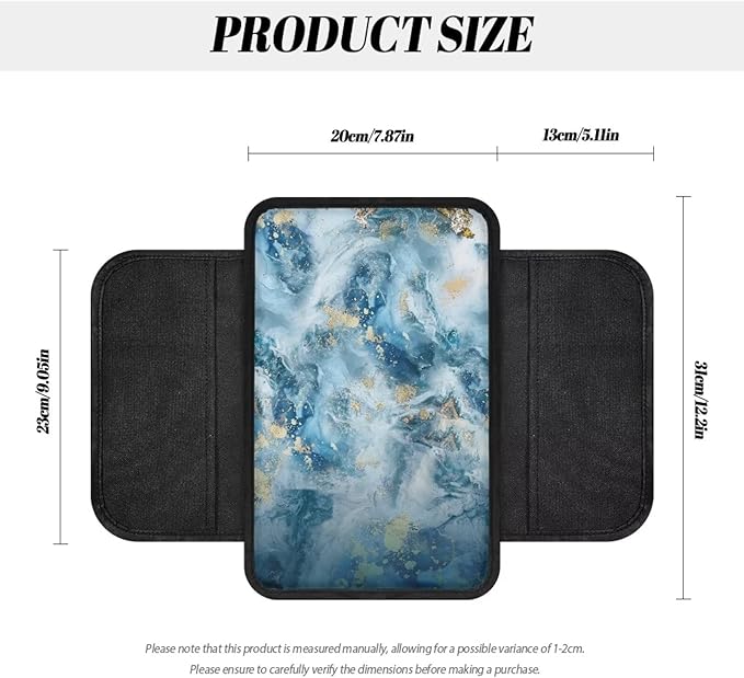 Dreaweet Blue Marble Print Center Console Armrest Cover with Side Pockets Universal Armrest Cover for Car Truck SUV Van,Soft Non-Slip Car Arm Rest Cover Pad