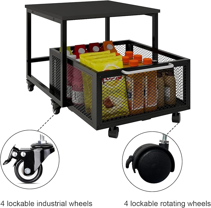 PUNCIA 19.7x19.7in Fridge Stand with Storage Mobile Beverage Refrigerator Stand for Coffee Bar Dorm Fridge Cart for Compact Refrigerator Mini Fridge Organizer with Drawer Basket for Home Office