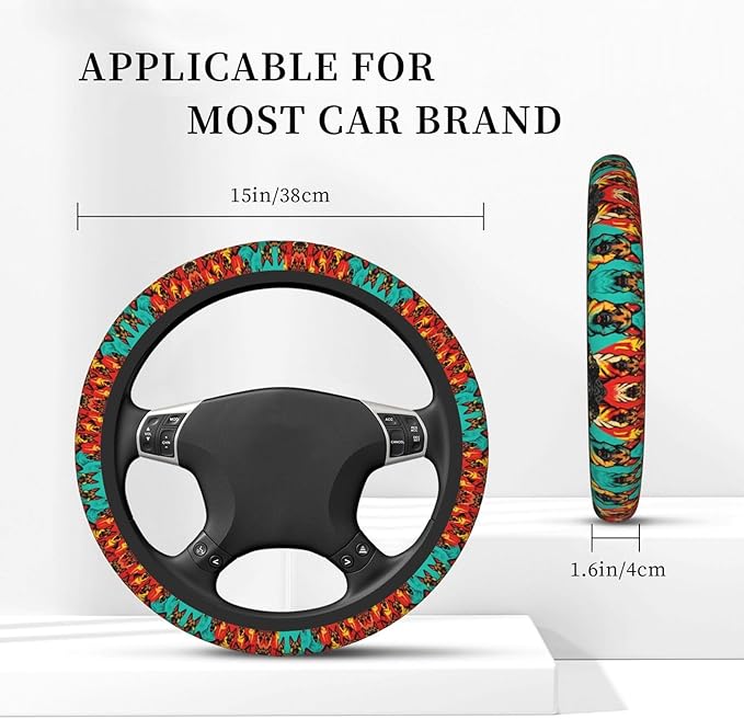 Multi-Color German Shepherd Dog Neoprene Steering Wheel Covers Women Men Car Accessories, Universal 15 Inch Fit Auto, Suvs, Truck