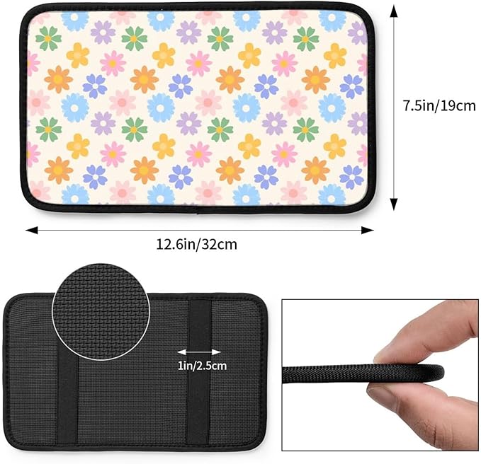 Floral Boho Center Console Cover Pad,Retro Colorful Flower Car Armrest Seat Box Cover Cushion Universal for Most Vehicle SUV Truck,Car Interior Accessories Decor,Protect from Pet Claws & Dirt