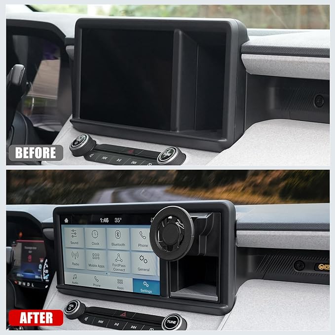 Mabett Magnetic Phone Holder Cubby Insert for Ford Maverick 2022-2024 Accessories, Dash Mount Storage Box Kit (Phone Holder)