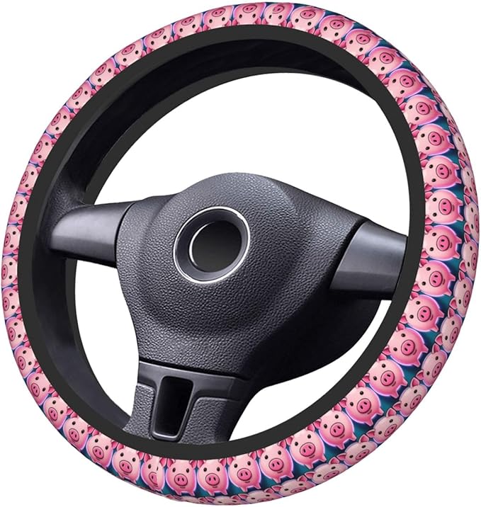 Pigs Faces Pattern Neoprene Steering Wheel Covers Women Men Car Accessories, Universal 15 Inch Fit Auto, Suvs, Truck
