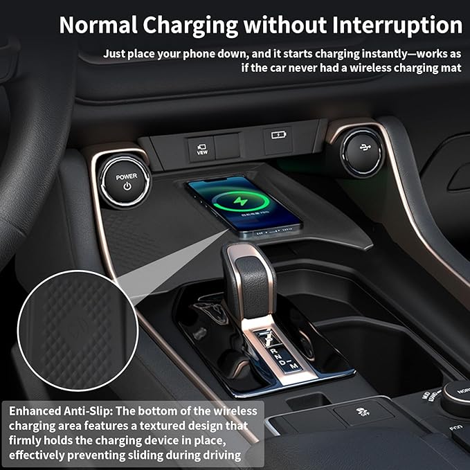 Wireless Charging Anti-Slip Mat Fit for 2024 2025 2026 Toyota Grand Highlander, Silicone Waterproof & Stain-Resistant Car Center Console Phone Charger Protective Pad Liner Accessories(1PCS)