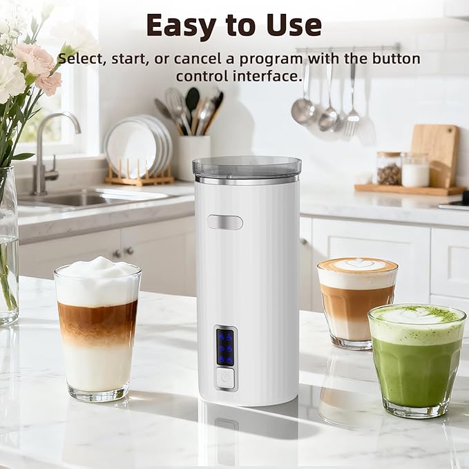 Milk Frother, 6-in-1 Electric Milk Steamer, 8.5oz/250ml Automatic Warm and Cold Foam Maker and Milk Warmer for Latte, Cappuccinos, Macchiato, From the Makers of Instant 400W, White