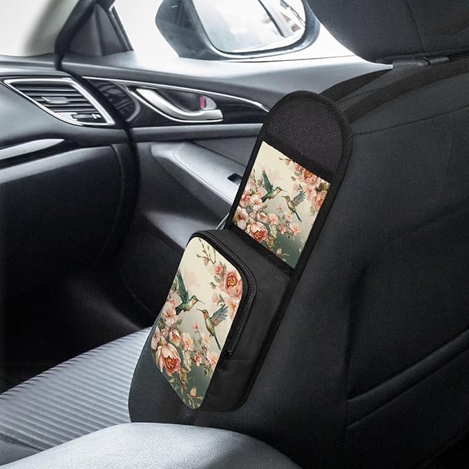 Floral Hummingbird Automatic Seat Side Storage Hanging Bag Car Seat Storage Organizer Box Multifunctional Car Organization Accessories 1 Pack