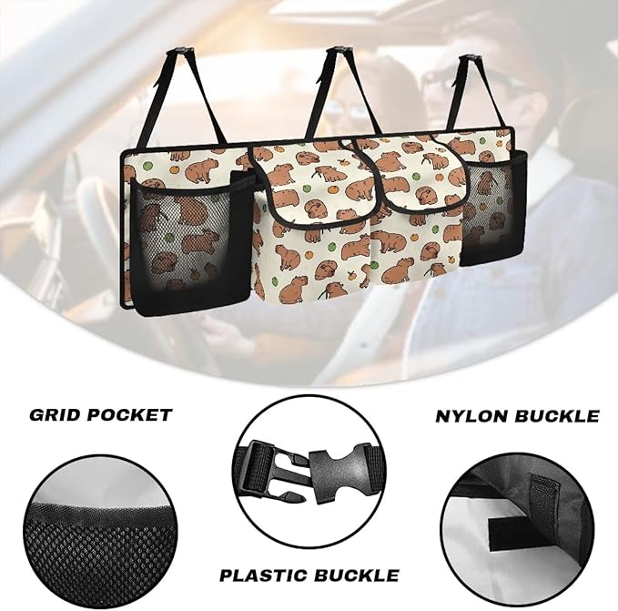 Cute Cartoon Capybara Trunk Organizer Car Women Large Capacity Auto Hanging Seat Back Storage for SUV,Truck,Van