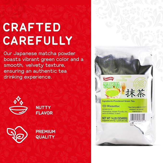 SHIRAKIKU Matcha Green Tea Powder | Authentic Japanese Matcha for Traditional Teas | Prefect for Asain Lattes, Smoothies, Baked Goods | 14.28 OZ Pack of 1