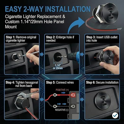 2PCS RV USB Outlet 72W Aluminum Alloy 12V/24V 3 Charging Ports, GIBBAB 36W PD3.0 Type-C+2 18W QC3.0 Fast Charging Socket, Waterproof Cover Recessed Mount Car Charger Cigarette Lighter Replacement for