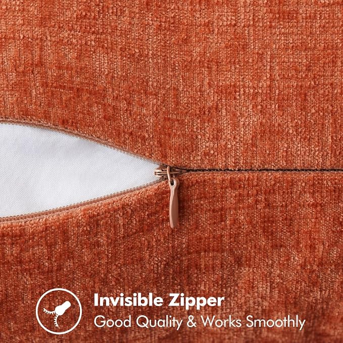 MIULEE Pack of 2 Fall Couch Throw Pillow Covers 18x18 Inch Rust Farmhouse Decorative Pillow Covers with Stitched Edge Soft Chenille Solid Dyed Pillow Covers for Sofa Bed Living Room