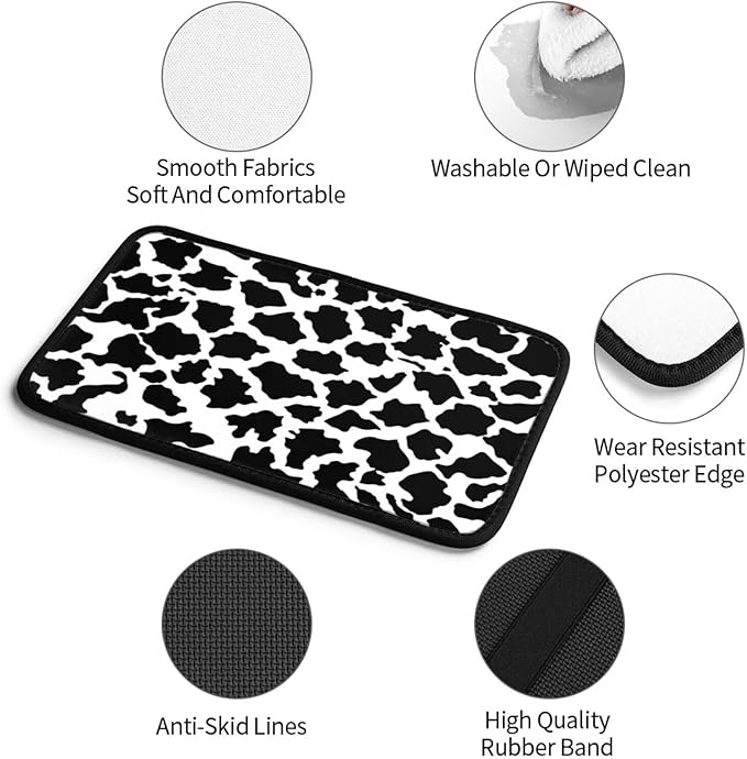 Black Center Console Cover for SUV Truck Van Sedans Cute Cow Armrest Pad Protector for Women Men Car Interior Accessories White Armrest Cushion