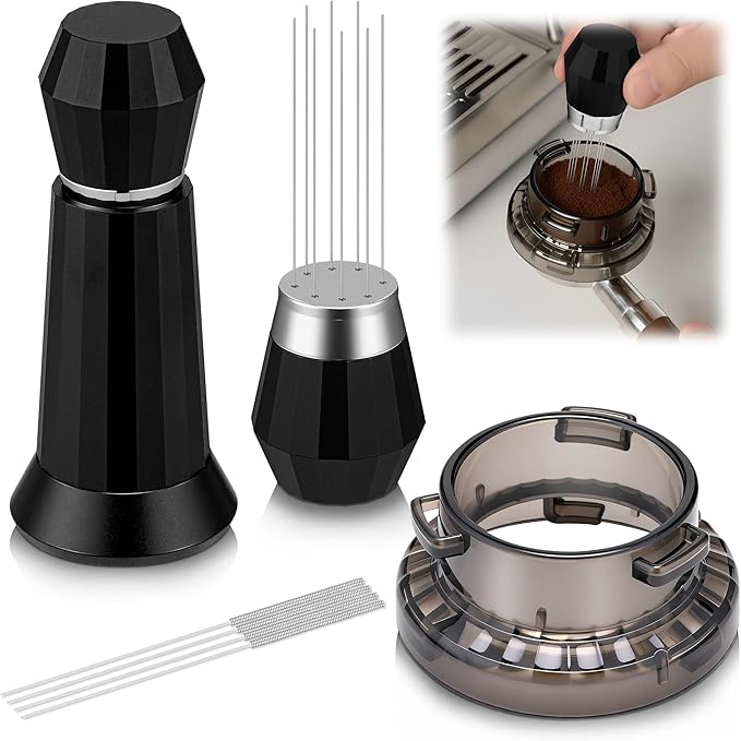 Feekoon 54mm Dosing Funnel Compatible with Breville Barista and Bambino Machine, WDT Espresso Distribution Tool, Espresso Accessories Kit, Coffee Stirrer Tool with 8 Needles and 4 Replacement Needles