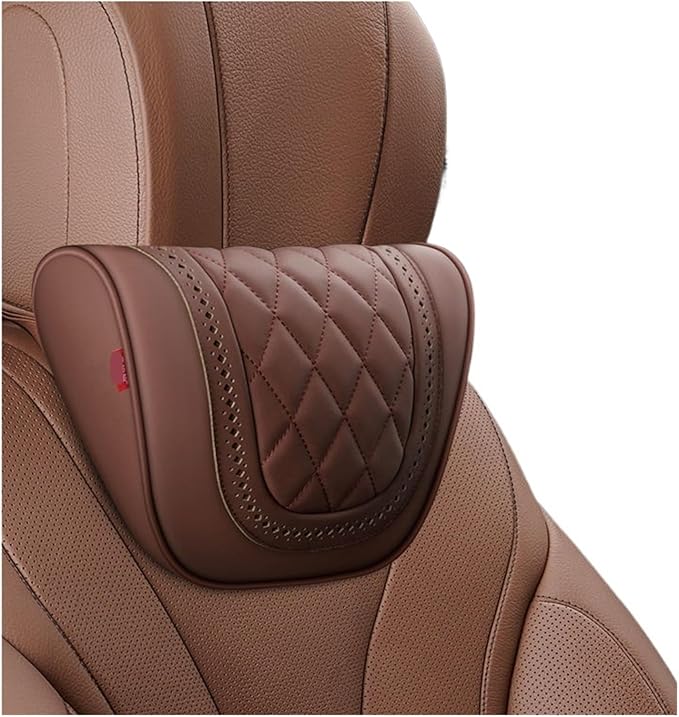 Car Headrest Neck Pillow Soft Leather Fit for Seat Back Support Lumbar Pillow Car Travel Rest Cushion Accessories(Beige-Neck 1PC)