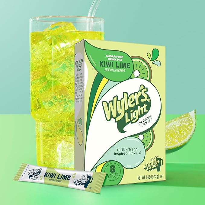 Wyler's Light Kiwi Lime- Singles to Go Powdered Drink Mix - Pack of 3-8 Per Box 24 Total Servings - Delicious Tasting Kiwi Lime Flavor