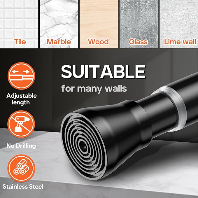 AIZESI Black 1pcs Spring Tension Curtain Rods 17 to 26 Inches, Short Tension Rod Loaded Small Mini Extendable Curtain Tension Rod Adjustable For Windows Bedroom Closet Cupboard